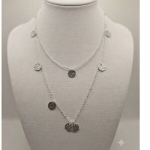 Daisy Fuentes Silver Tone Double Strand Hammered Coin Disc Charm Necklace